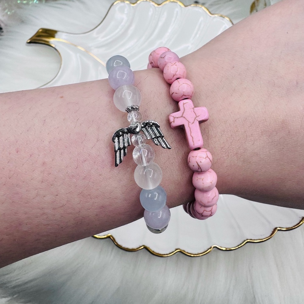 Angel Wing and Cross Beaded Bracelet Set - Picture 2 of 5